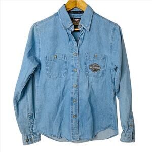 Harley Davidson Denim Button Down Logo Pocket Shirt Size S